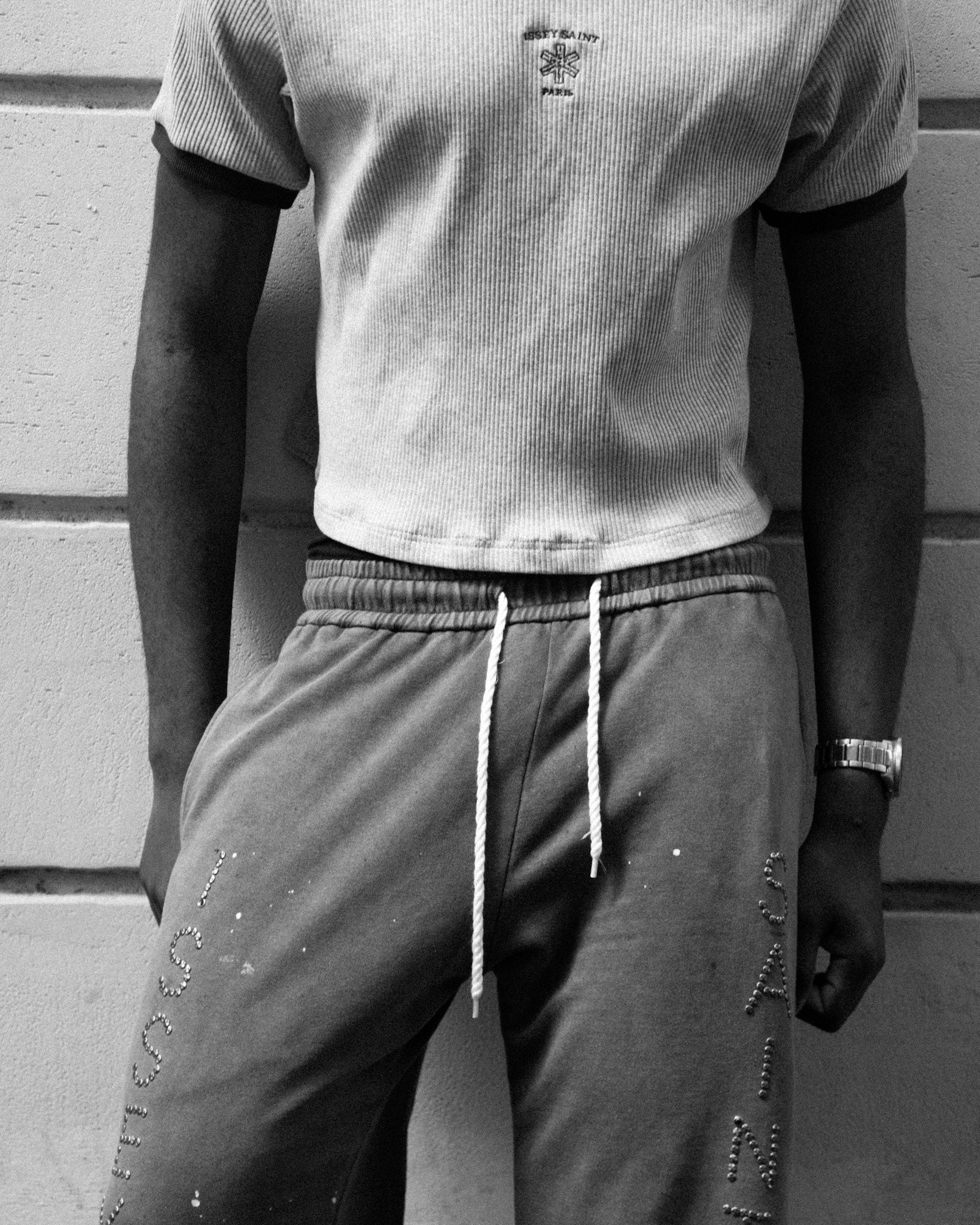 Issey Saint studded logo pants